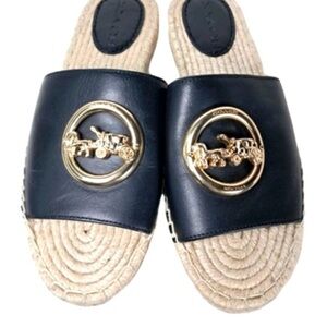 Coach Espadrille Black & Gold Hardware Women's  Slides Sz 5B
